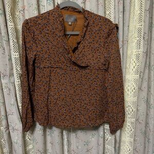 2/$28 Creamie Rust‎ Leaf Ruffle Blouse Lined Girl’s Size 12 New